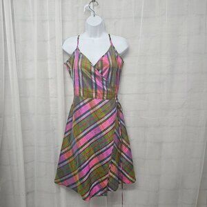 Ralph Lauren GIRLS Dress Plaid Silk Wrap Preppy Sleeveless Purple 16 NWT